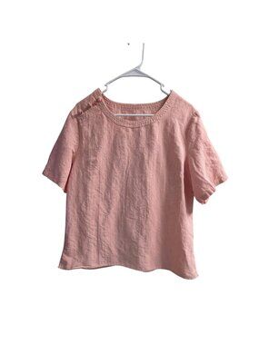 Mordenmiss Pink Linen Boho Cottagecore Top L